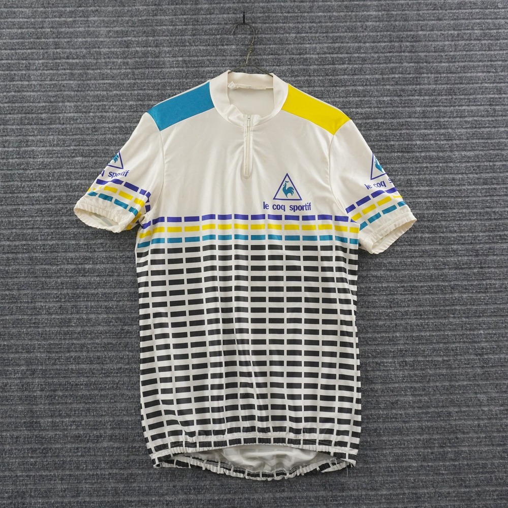 Vintage Le Coq Sportif Cycling Jersey Mens XL White Geometric Quarter Zip